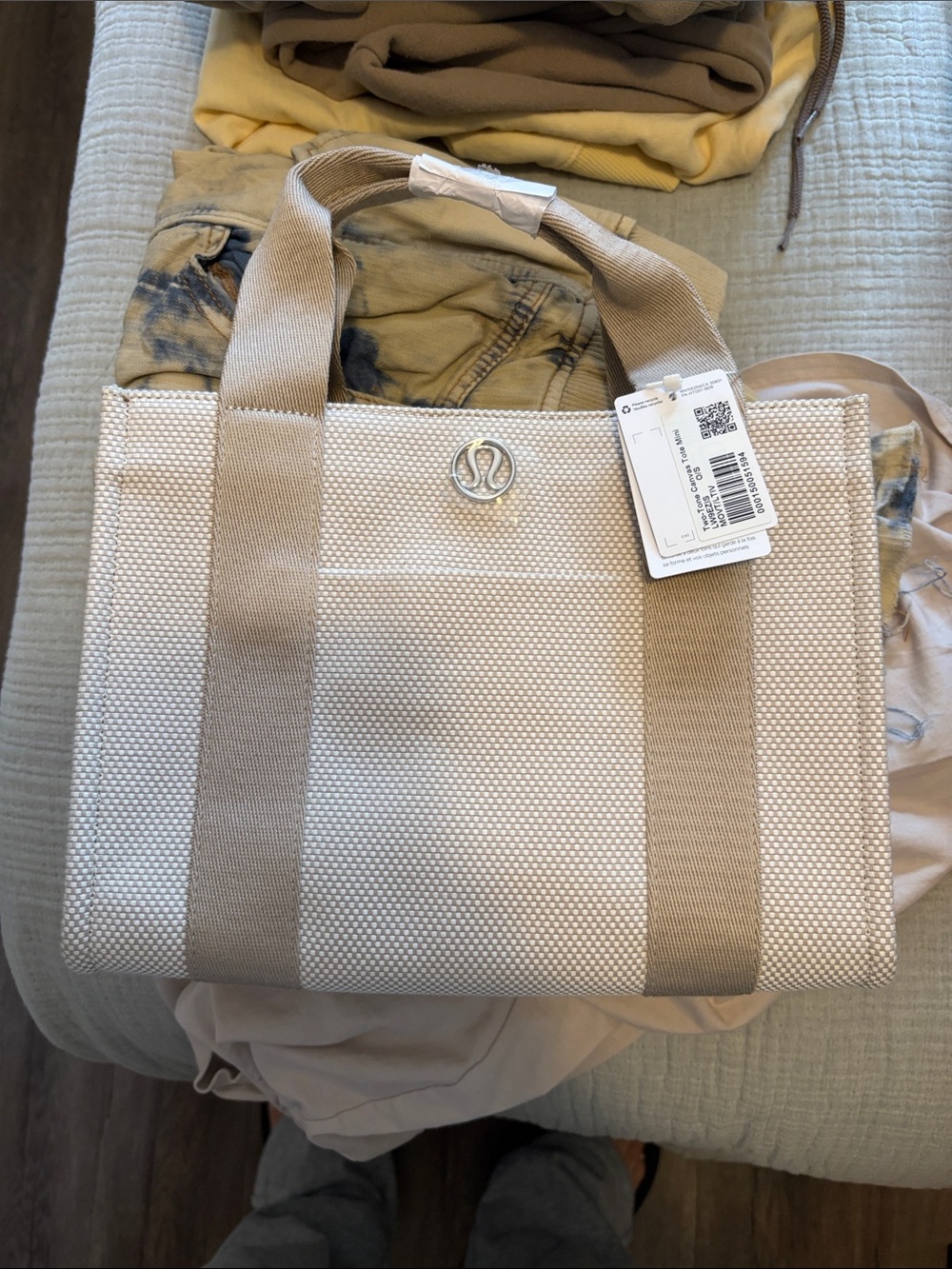 lululemon athletica Cream and Tan mini Canvas Tote with Logo
